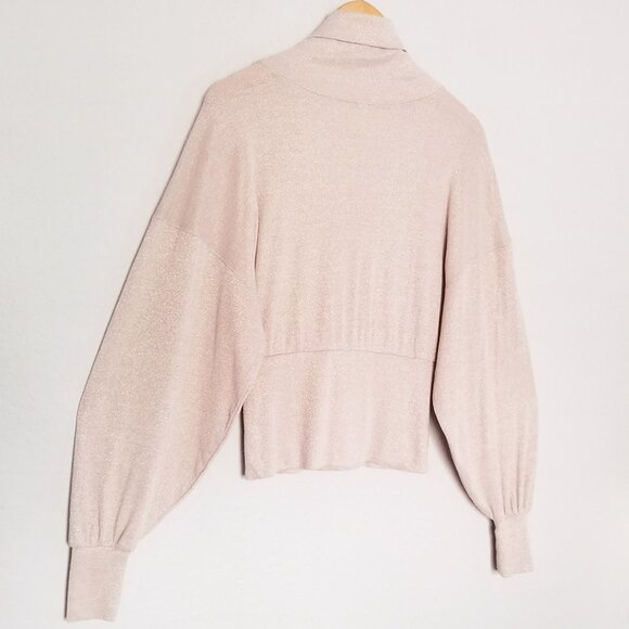 Free People Glam Sparkle Cowl Neck Pullover Sweater Pearl Dust Glitter Champagne - Picture 14 of 15